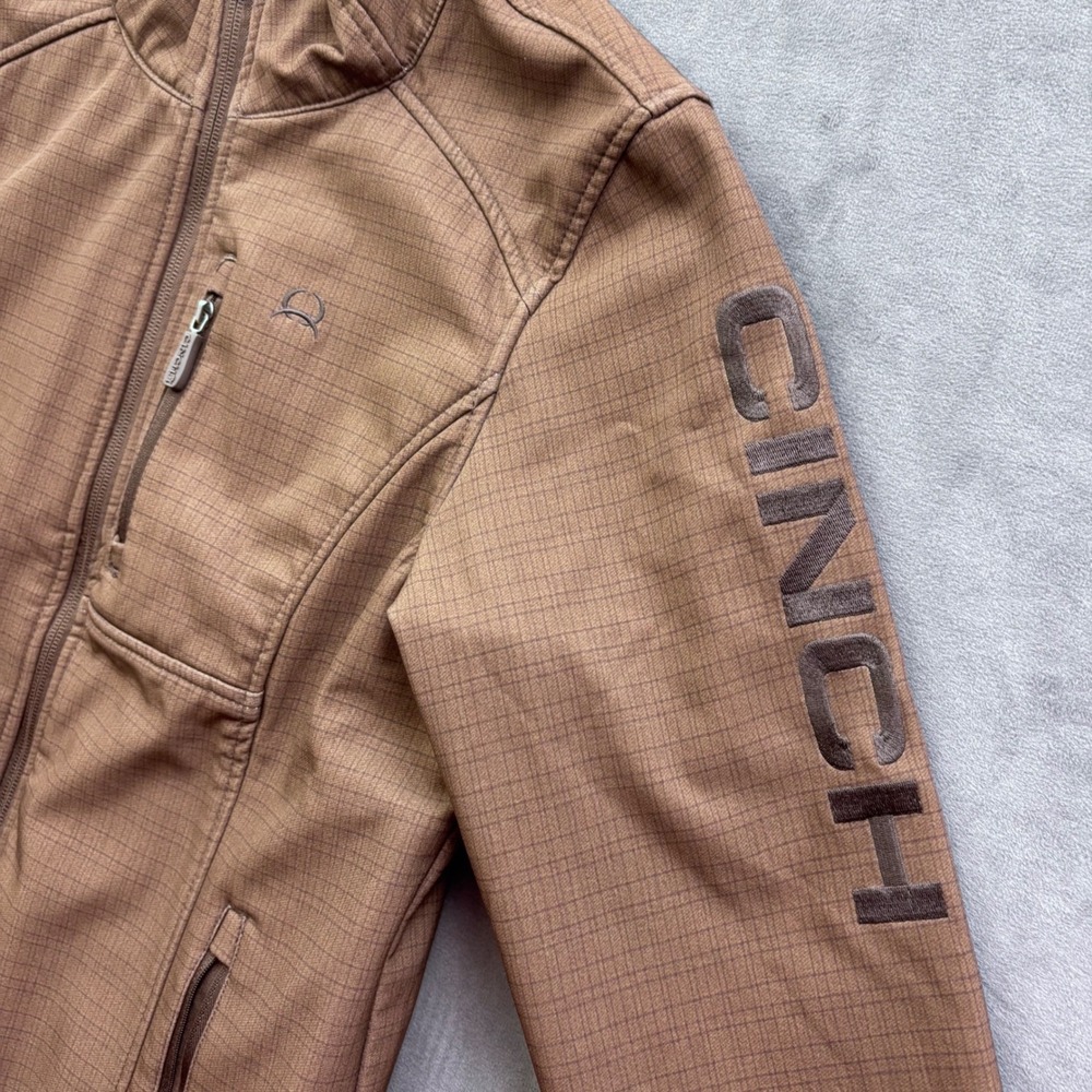 Cinch Womens Brown Grid Softshell Jacket Fleece Lined Full Zip Size M - Picture 6 of 10